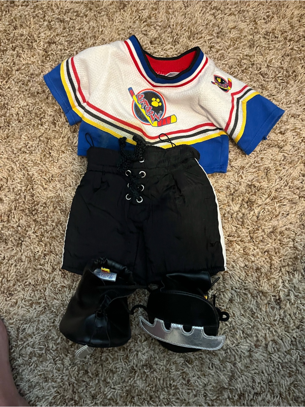 Build-A-Bear White, Blue, Red & Yellow Hockey Outfit